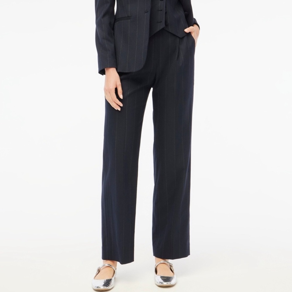 NWT $118 J.Crew Relaxed Fit Pleated Wide Leg Trousers Navy Pinstripe 16T Tall